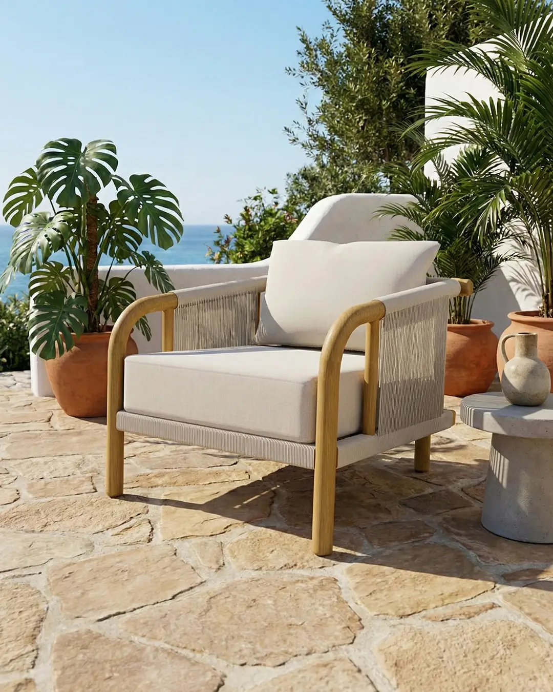 Outdoor furniture sample — table and chairs on terrace
